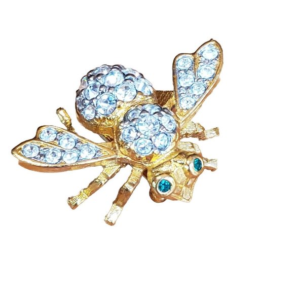 Vintage Joan Rivers Clear Rhinestone Gold Tone Bee Pin - Picture 1 of 9